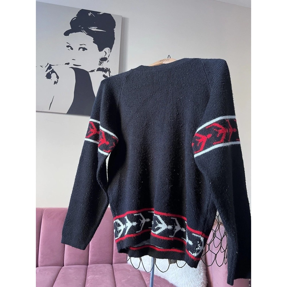 Vintage Colorado Knit Orlon Acrylic Sweater Black Red White Graphic Crew 50s 60s
